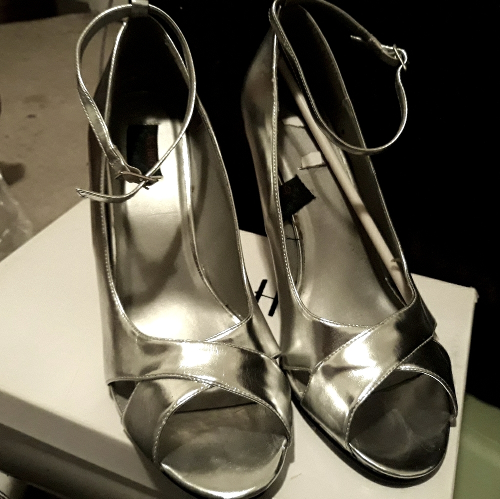 Dressy Silver wedge with Ankle straps  worn slight